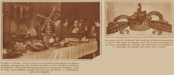 873281 Collage van 2 foto's betreffende de nationale vakwedstrijd voor bakkers, georganiseerd door de firma Greidanus ...